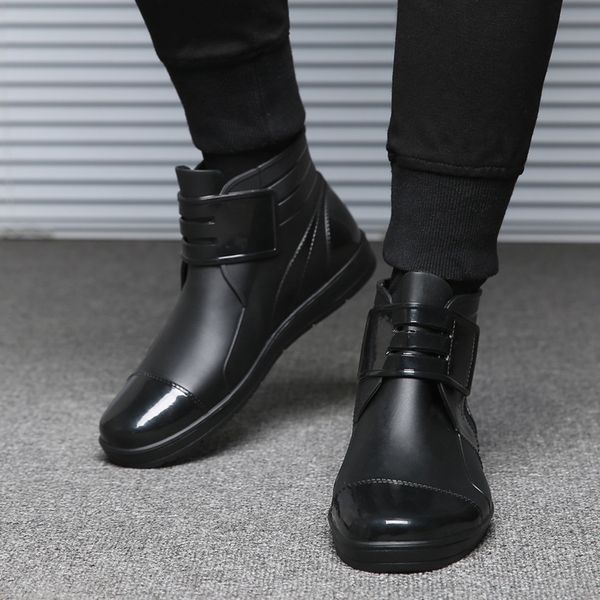 

fashion pvc waterproof rainboots waterproof flat shoes men black rainboots blue rubber ankle boots buckle botas 789dress shoes