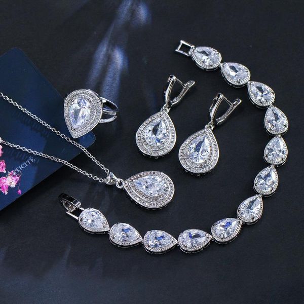

earrings & necklace fashion water drop set for wedding or party, Silver