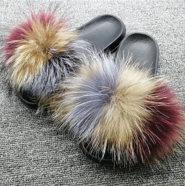 

slippers women fur warm for slides flip flop indoor furry home fluffy sandals winter plush shoes, Black