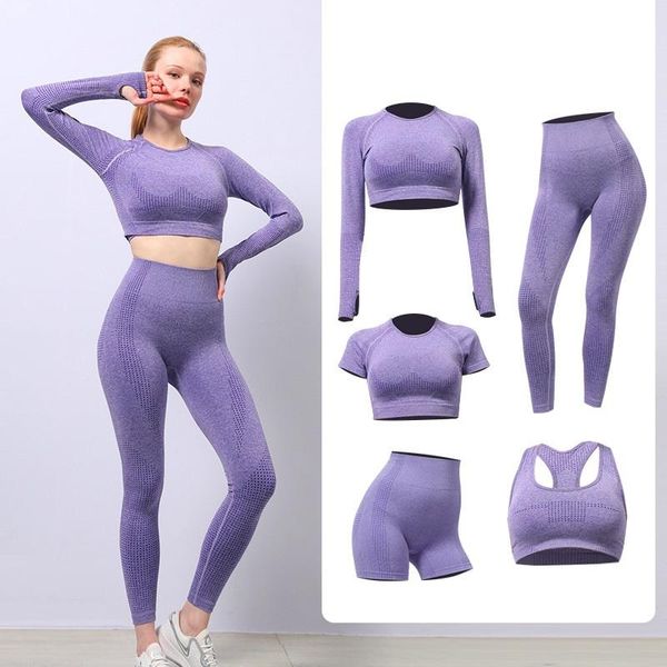 

women's two piece pants seamless yoga suit sports underwear bra short sleeve shorts long trousers fitness five sets, White