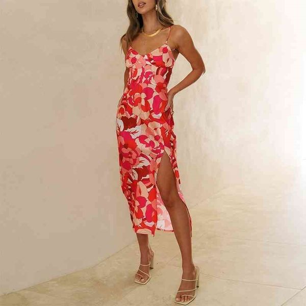 

casual dresses sling printing v neck split women summer retro elegant sleeveless spaghetti strap party female vestidos ii3w, Black;gray