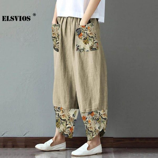 

women's pants & capris spring autumn fashion women cotton linen pencil casual print patchwork loose long trousers elegant streetwear la, Black;white