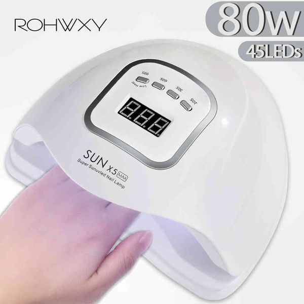 Rohwxy Sun X5 Max 80W Secador Todos Gel Verniz UV LED Lâmpada de Gelo com Display LCD para Prego DIY Manicure Tools