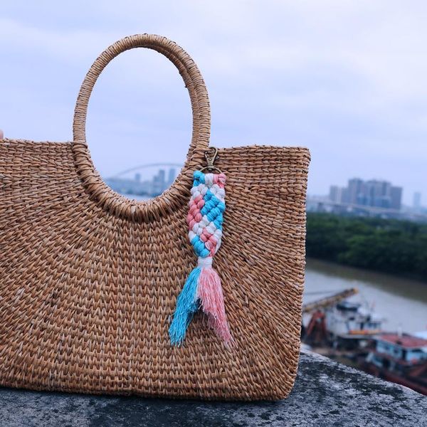 

keychains hawaii mermaid tassel for women boho key holder keyring macrame bag charm jewelry gift friends drop, Silver