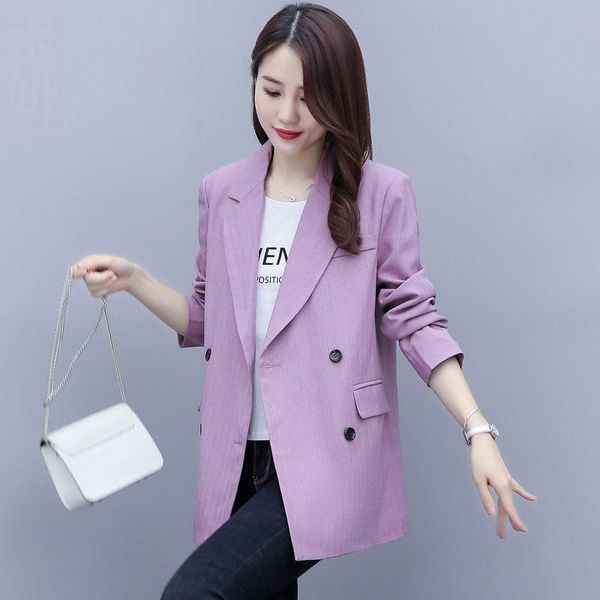 

blazer women's spring and autumn 2021 temperament suit jacket wild double-breasted professional office ladies outwear k982, White;black