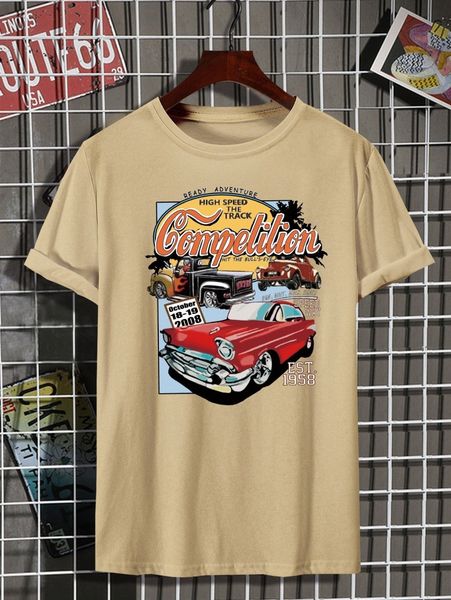 

men slogan & car print tee z4bd#, White;black