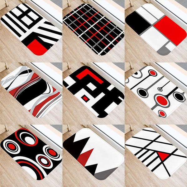 

carpets red black geometric pattern kitchen entrance door mat 40*60 coral velvet carpet rubber indoor floor mats non-anti-slip rug 48069