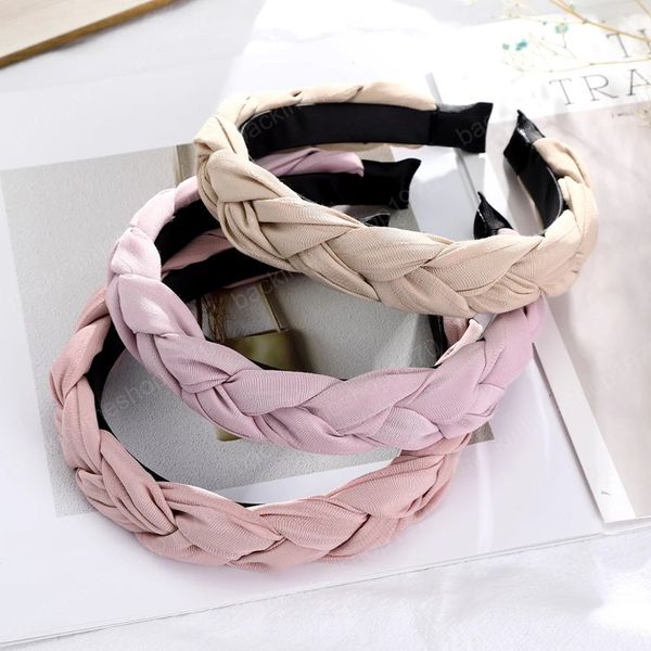 

twist braided headband girls solid color/print bezel headwear hairbands women hair hoop hair accessories, Slivery;white