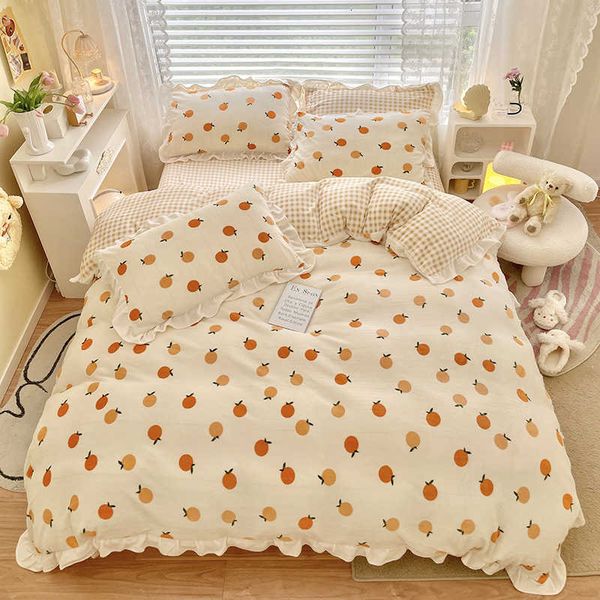 

princs style ins korean version solid lace milk veet four fitted sheet three piece set
