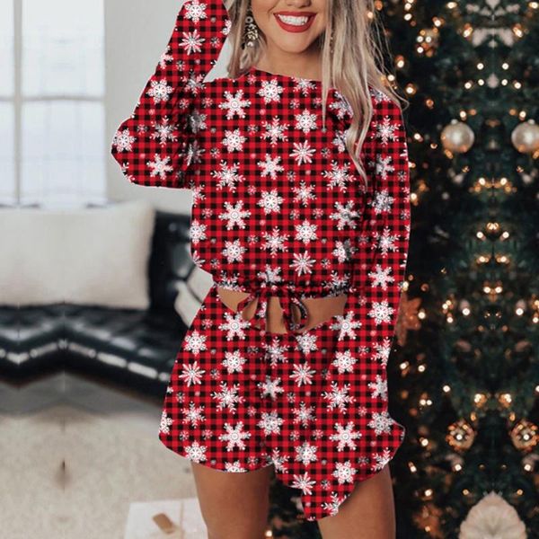

women's tracksuits 2021 women christmas two piece clothes sets long sleeve + shorts 2pcs xmas snowflake print fall autumn home wear #t3, Gray