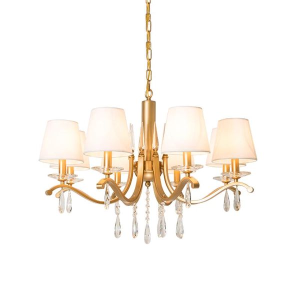 

european style gold chandelier crystal lighting white fabric lampshade chandeliers led lights for home