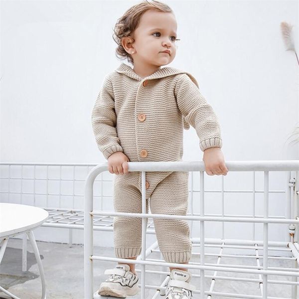 

knitted autumn newborn clothes with hooded infant jumpsuit outerwear toddler baby boys girls romper onesie 210309, Blue