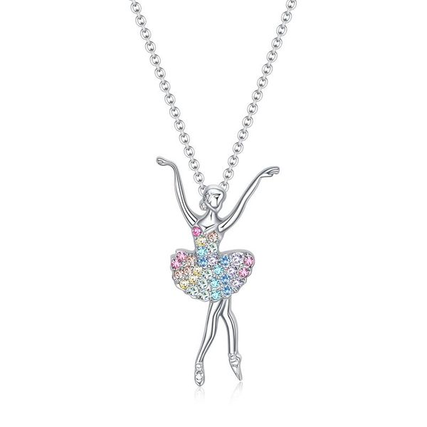 

pendant necklaces ballerina ballet dancer dancing girl colorful tutu necklace jewelry colar feminino, Silver