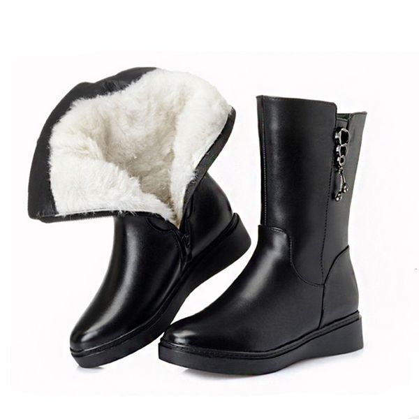 

swonco fur wool snow winter boot genuine women boots mother shoes euu8, Black