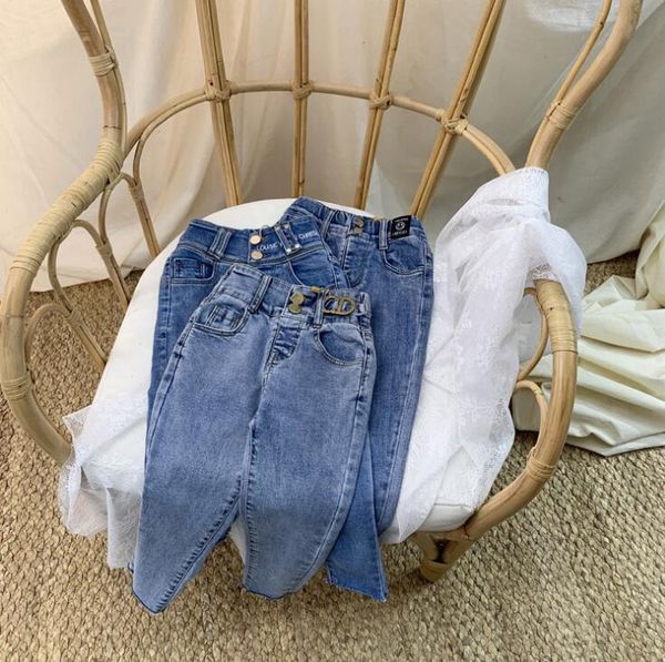 

2021 new wholesale girls denim pants fashion spring girls jean pants 3-9t a162, Blue