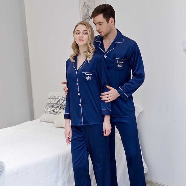 Сексуальная сатиная пара Pajamas Hight Quality PJS домашний костюм весенние женские женщины спящие одежды кардиган с длинным рукавом унисекс Pajamas q0706