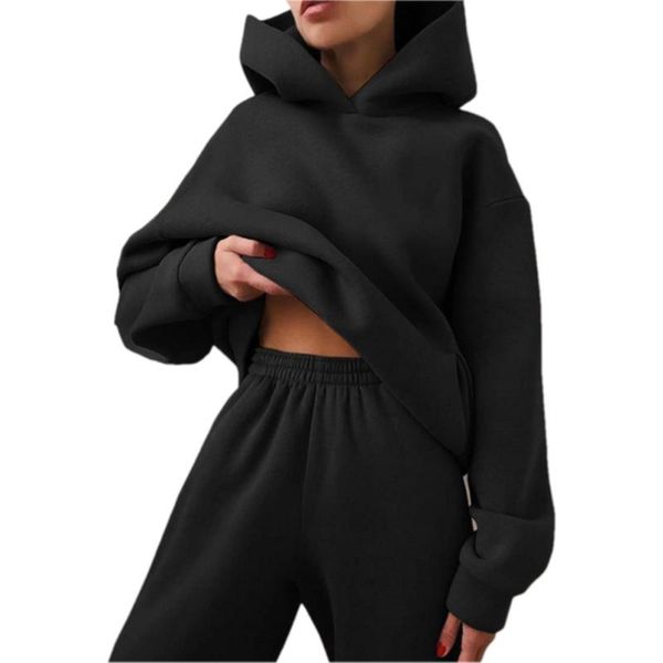 

women's two piece pants womens sweatshirt suits autumn winter oversized hoodies tracksuit pant sets high street sweat casual solid pull, White