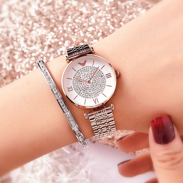 

watch fashionable fashion full of diamond women's inlaid with waterproof steel band bracelet wristwatch, Slivery;brown