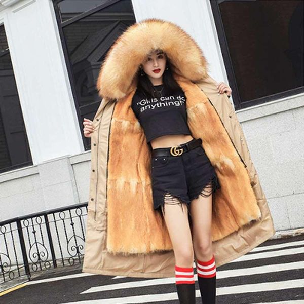 

women's fur & faux natural mink lining waterproof parka women raccoon collar real coat winter jacket hood cuffs detachable streetwear, Black