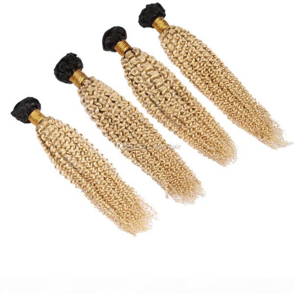 

two tone blonde color hair afro curly human hair 4bundles dark roots 1b 613 kinky curly hair wefts extensions 10-30 inch, Black