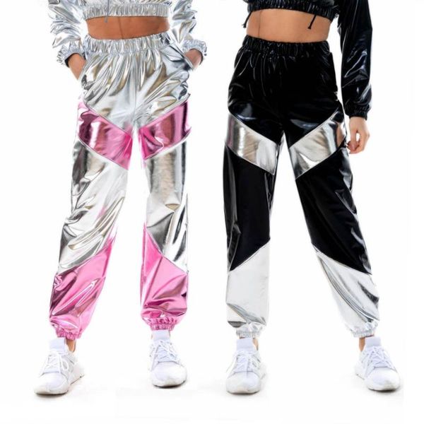 

women's pants & capris the 2021 color matching female tipping paint laser pocket loose, Black;white