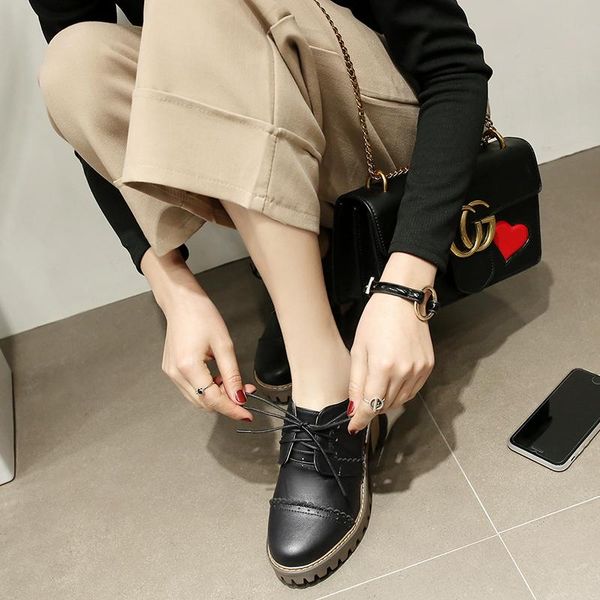 

dress shoes brock shoe sole female high-heeled thick heel 2021 spring england style all match literary retro, Black