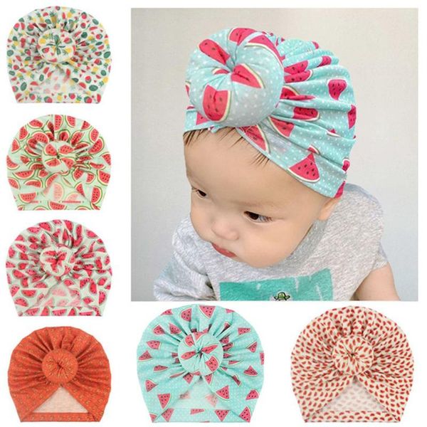 

hair accessories cute 1pcs spring summer printed fruit cartoon baby girls hat born infant toddler kids turban round ball beanie caps, Slivery;white