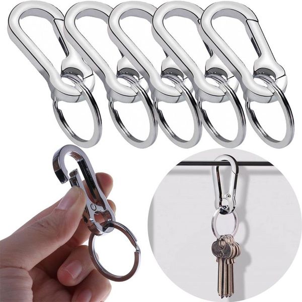 

keychains 5pcs men stainless steel gourd buckle keychain waist belt clip anti-lost hanging classic fashion key ring car decoration, Silver