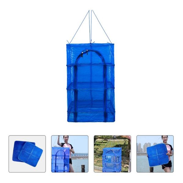 

hangers & racks 1pc folding fish drying net vegetable rack clothes bag (blue)