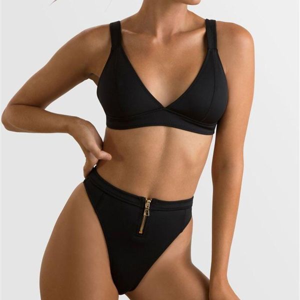 

zippered swimsuit high waist swimwear women 2021 new high cut bikini push up bathing suit women swim wear female biquini