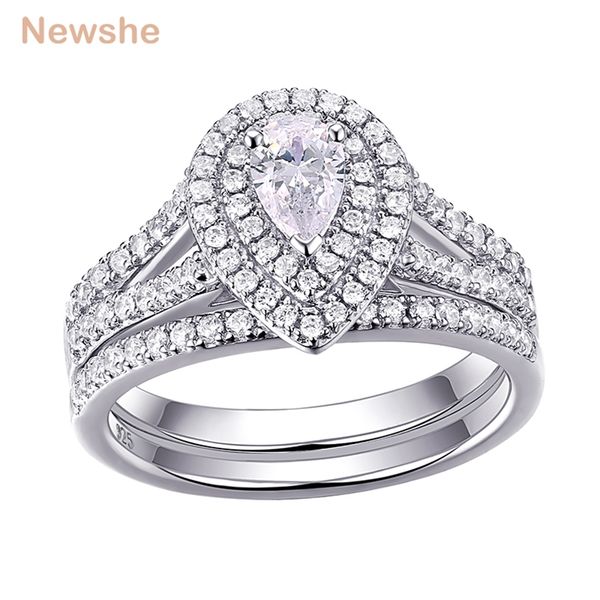 

she wedding ring set classic jewelry pear shape 1.2 carats aaaaa cz 925 sterling silver engagement rings for women 1r0004 211217, Slivery;golden