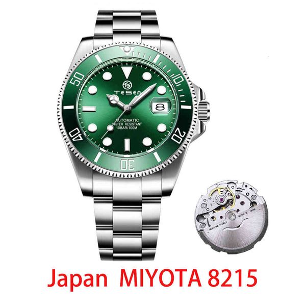 

2021 new luxury clock 4m 8215 movement ceramic outside ring 316l stainless steel tape waterproof lightning dive, Slivery;brown