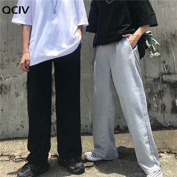 

men's pants men full length wide-leg harajuku plus size novelty mens vintage korean streetwear trousers high waist all match simple, Black