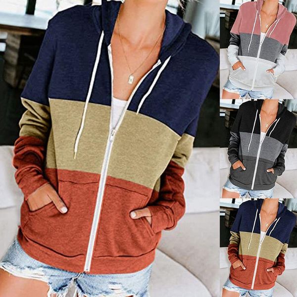 

women's hoodies & sweatshirts women outerwear casua full zip hoodie long sleeve hooded sweatshirt pocket jacket bomber coat, Black