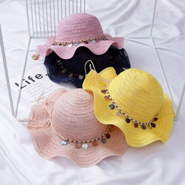 

caps & hats baby summer accessories holiday kids boy girl hat breathable beach straw sun hollow out lace up bandage cap1, Yellow