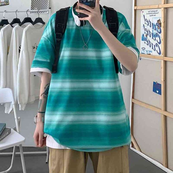 

men's t-shirts summer cotton striped t shirt fashion casual pullover o-neck tshirt men streetwear korean loose short-sleeved t-shi, White;black