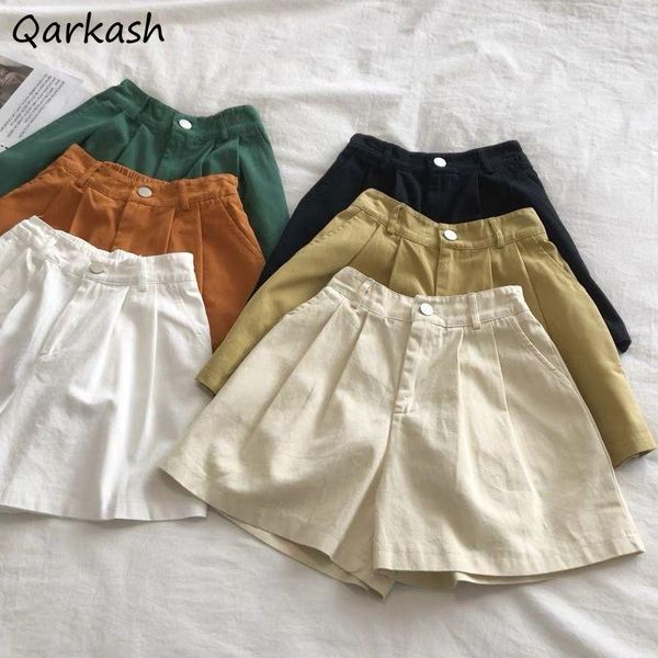 

women's shorts 6 colors summer harajuku streetwear loose vintage high waist chic students all-match a-line wide leg leisure retro, White;black