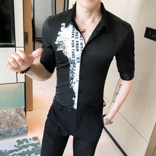 

mode 2021 summer men's shirt half sleeve new peacock brand embroidered asymmetric shirts for thin men casual fitting tuxedo club 3xl aj, White;black