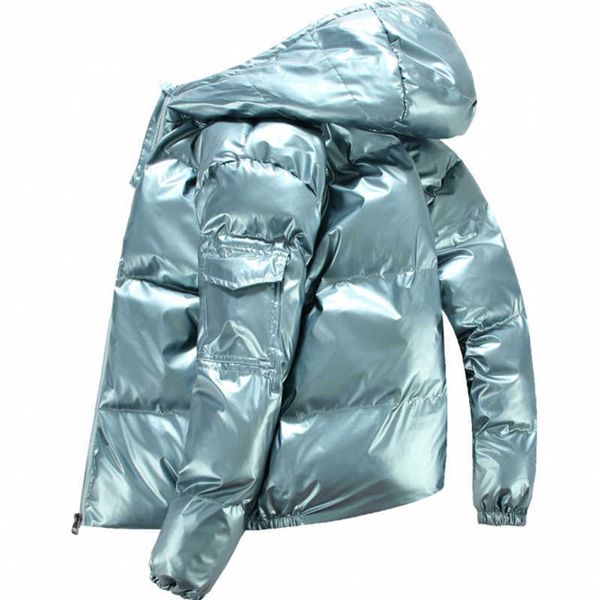 

men's hooded coat, thick and bright, fashionable coat, solid color, waterproof, 5xl 5 colors, new winter series in 2021, Black