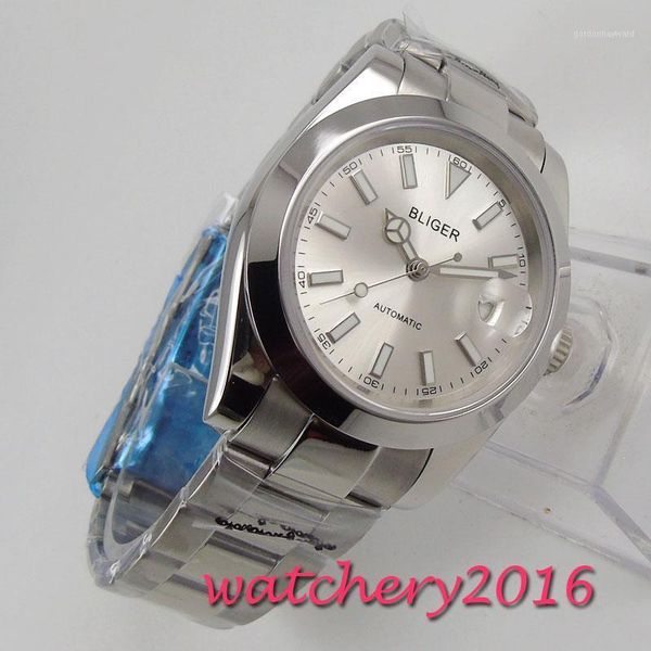 

wristwatches luxury 36mm brand white dial roman mumerals solid case date window automatic mens watch oyster strap sapphire glass, Slivery;brown