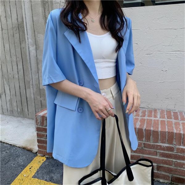 

women's suits & blazers hzirip minimalist loose femme elegance women 2021 ol fashion chic split gentle casual streetwear all match, White;black