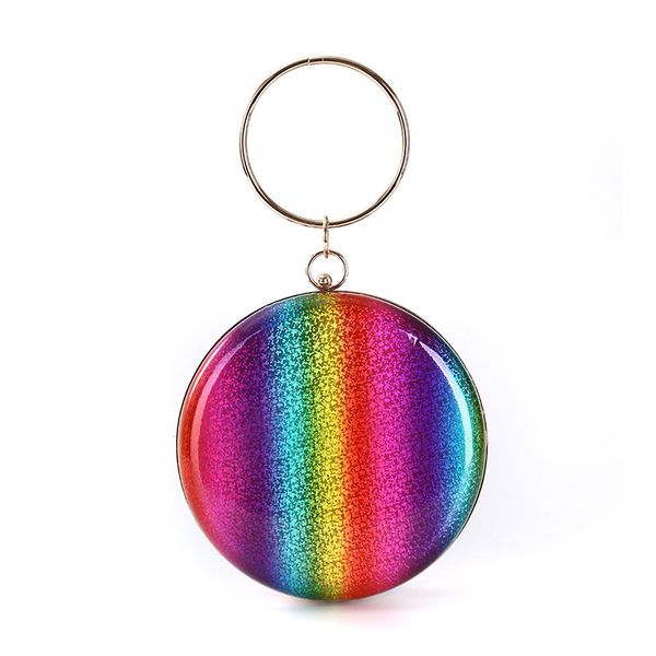 

fashion pu women clutch bags rainbow color chain shoulder handbags party dress evening bags ball shaped purse