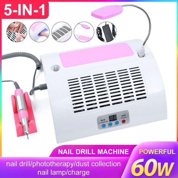 

nail drill & accessories 5-in-1 30000rpm machine with dust collector led lamp rechargeable electric for acrylic gel