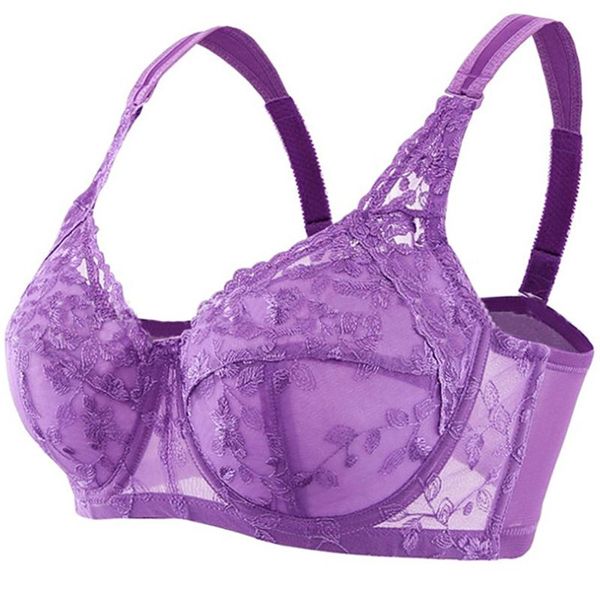 

bras women's push up bra full coverage underwire lace floral embroidery slightly lined lingerie for woman 38 40 42 44 46 48 c d e, Red;black