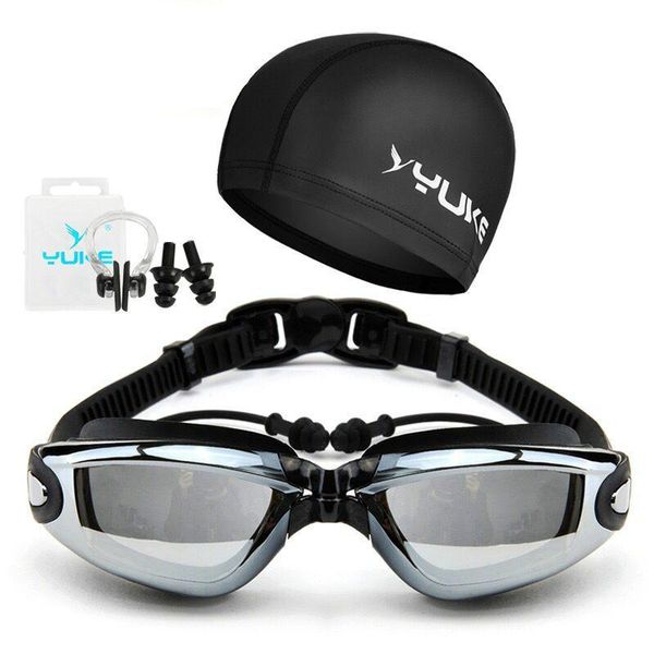 

goggles yuke professional anti-fog uv silicone swimming adjustable men women waterproof eyewear+swimming caps