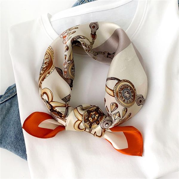 

2021 natural silk square scarf women design print square hairband neck scarves bandana foulard female neckerchief tie, Blue;gray