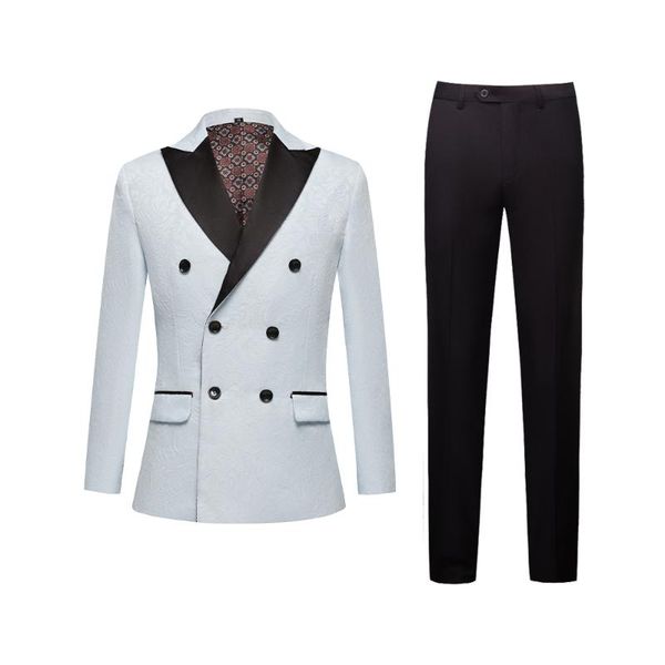 

men's suits & blazers wholesale solid black collar double row button all-round slim fit 2-piece suit wedding groom and man, White;black