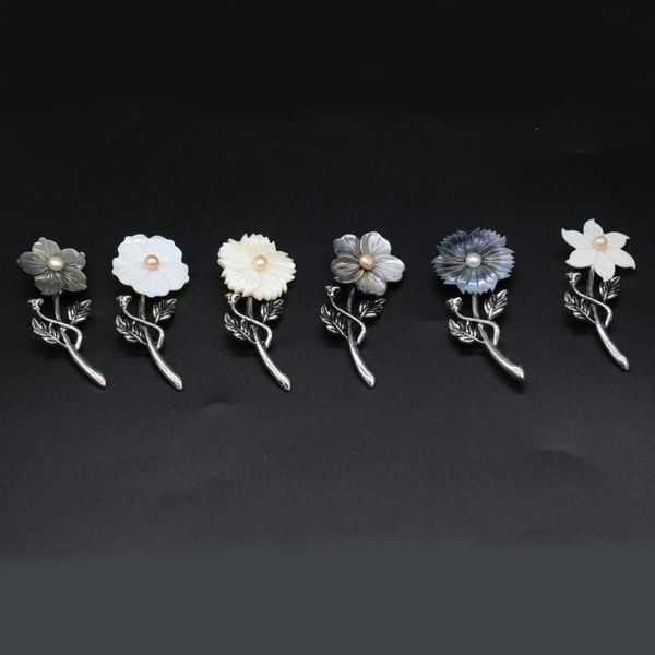 

charms selling fashion natural shell pearl brooch pendant flower jewelry for making diy necklace accessories size 30x70mm gifts, Bronze;silver