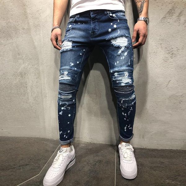 

men's jeans mens blue cool skinny ripped stretch slim elastic denim pants large size 4xl for male spring summer autumn hip hop