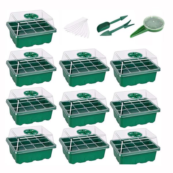 

planters & pots 10 packs seed starter trays seedling tray humidity adjustable kit with dome and base greenhouse grow mini propagator